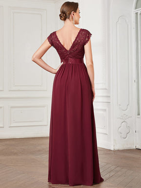 Lace V-Neck & Plunging Back Empire Waist Chiffon Evening Dress