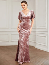 Velvet Short Sleeve Floor-Length Bodycon Fishtail Evening Dress #color_Purple Orchid