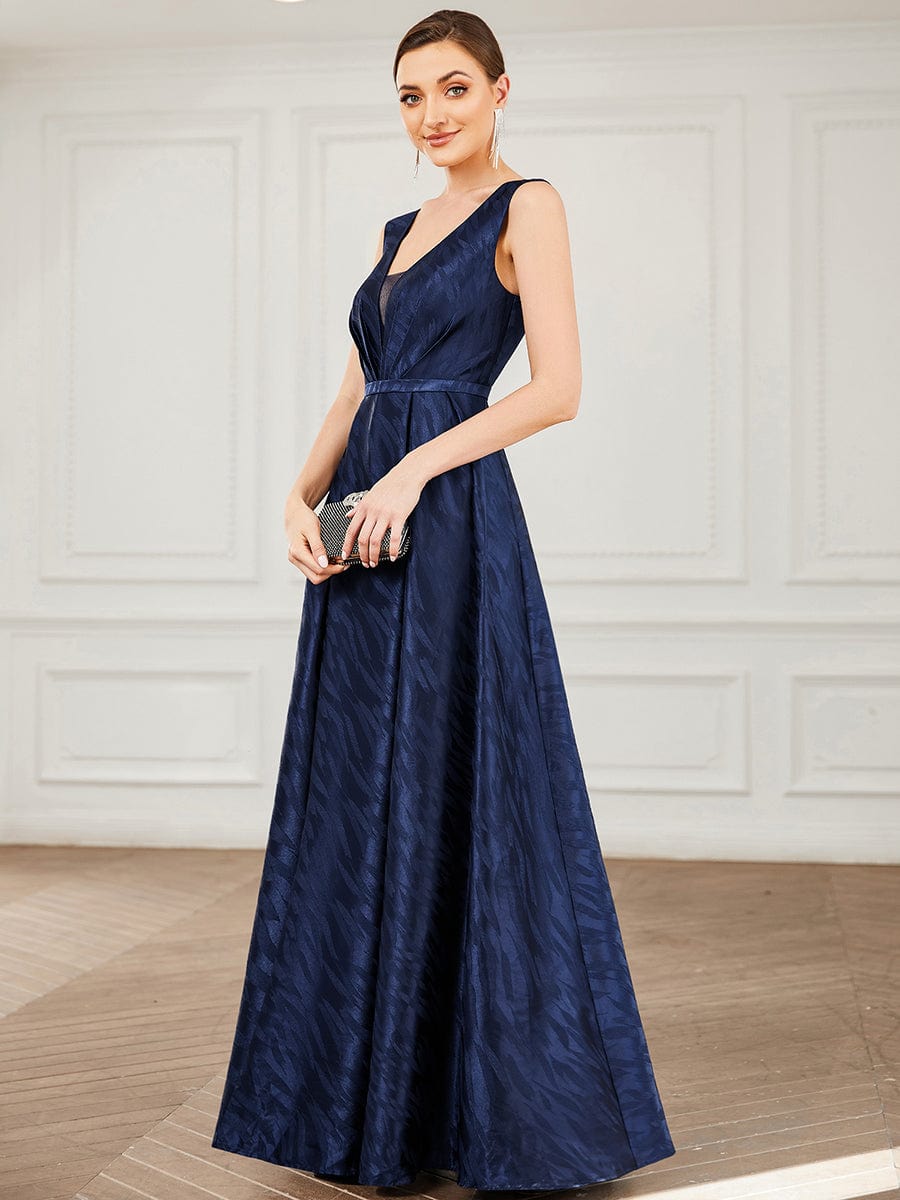 Illusion V-Neck Sleeveless Satin Empire Waist A-Line Evening Dress
