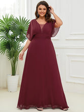 Plus Size V-neck A-Line Empire Waist Chiffon Evening Dress #color_Burgundy