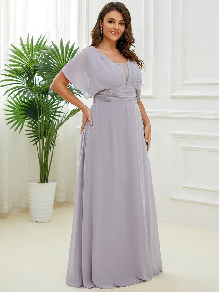 Empire Ruffle-Trimmed Sleeves Spaghetti Strap Dress Silver Plus Size