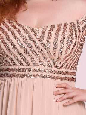 Off Shoulder Shining Paillette A-Line Maxi Evening Dress
