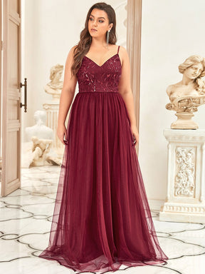 V Neck Spaghetti Strap Embroidered Maxi Tulle Wedding Guest Dress