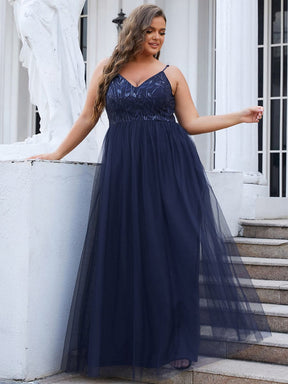 Plus Size V Neck Floral Sequined Spaghetti Straps Maxi Evening Dress