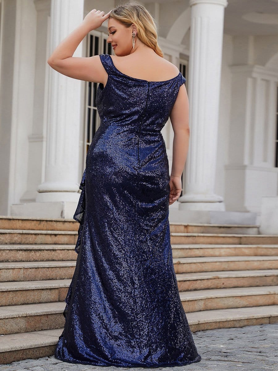 midnight blue and silver bridesmaid dresses Royal Blue Navy And Silver Bridesmaid Dresses Elegant Off-Shoulder Navy Blue Bridesmaid Gown With Ruched Detail Split Thigh Evening Dress For Weddings And Formal Events, Hand Wash Only