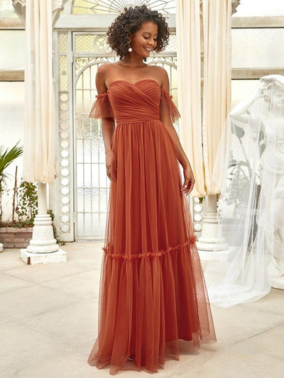 ever LUCIE|Custom Size Off the Shoulder Sweetheart Pleated Tulle Evening Dress