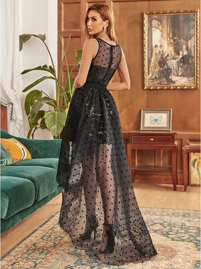 Sleeveless Polka Dot High Low Evening Dress