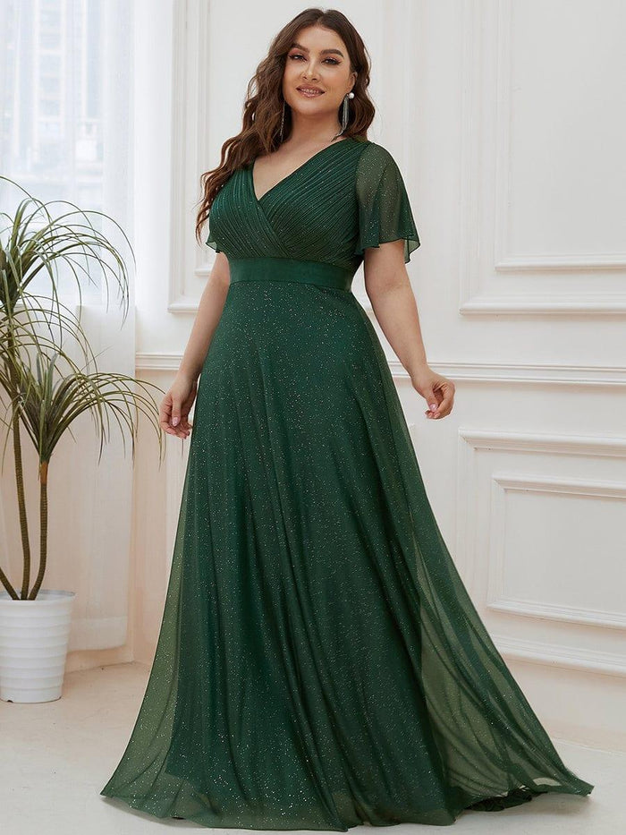 Plus Size V-Neck Long Sleeve Dress