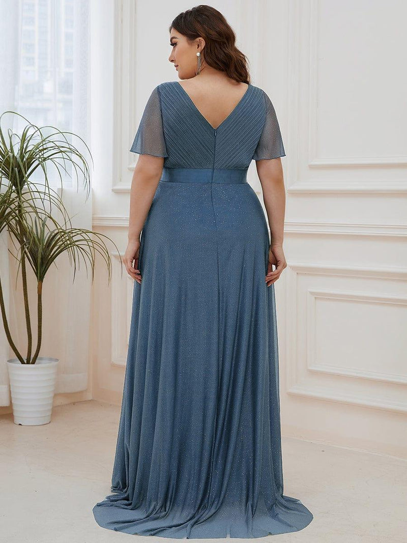 Plus Size V-Neck Geometric Trim Elegance Cold Shoulder Knee Dress main image 1