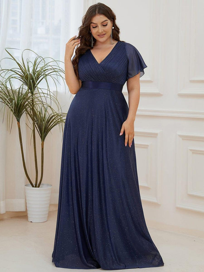 V Neckline Dress with Flutter Sleeves Ivory Plus Size