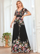 Boho Chic Chiffon Maxi Evening Dress #color_Black And Printed