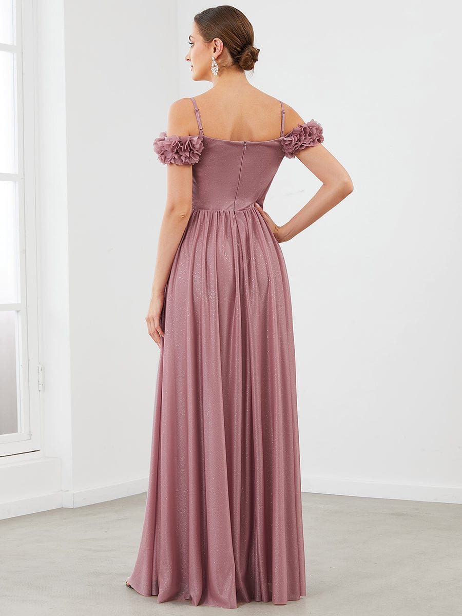 Shining Off-Shoulder Floral V-Neck Evening Dress #color_Purple Orchid