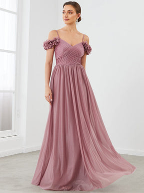 Shining Off-Shoulder Floral V-Neck Evening Dress