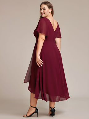 High Low Chiffon Wedding Guest Dress with V-Neck and Ruffle Sleeves