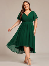 Plus Size V-Neck High-Low Chiffon Wedding Guest Dress #color_Dark Green