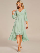 Chiffon Long Sleeve V-Neck High-Low Wedding Guest Dress #color_Mint Green