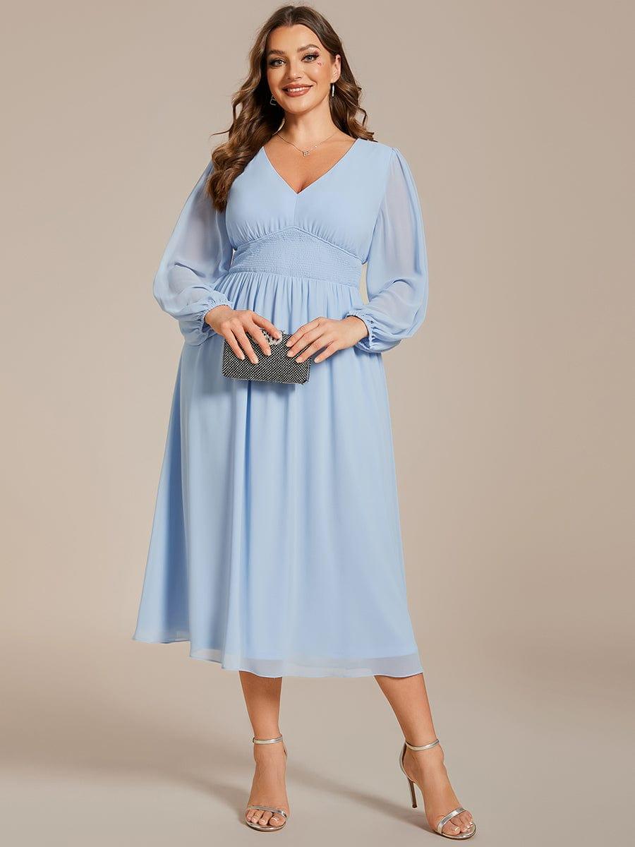 Elegant V Neck Long Sleeves Midi Wedding Guest Dress