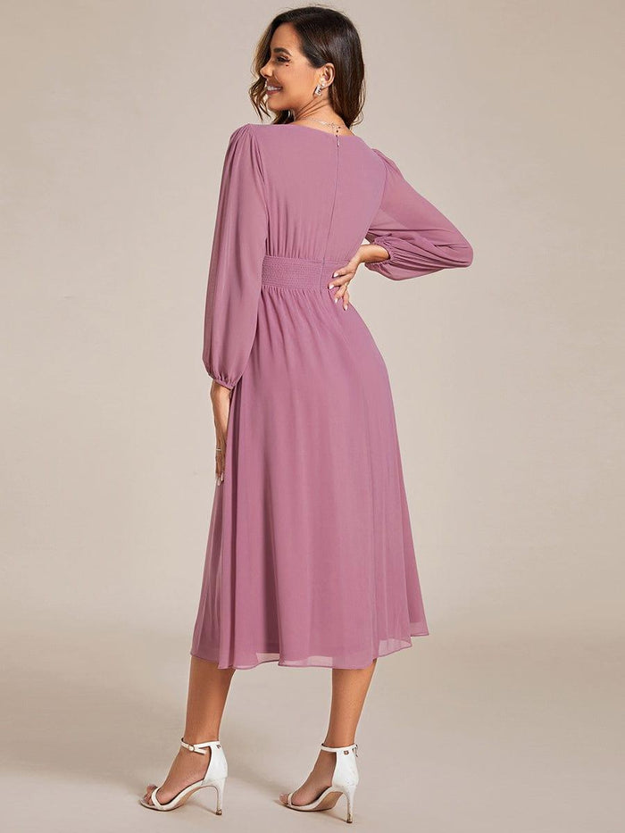 Elegant V Neck Midi Wedding Guest Dress