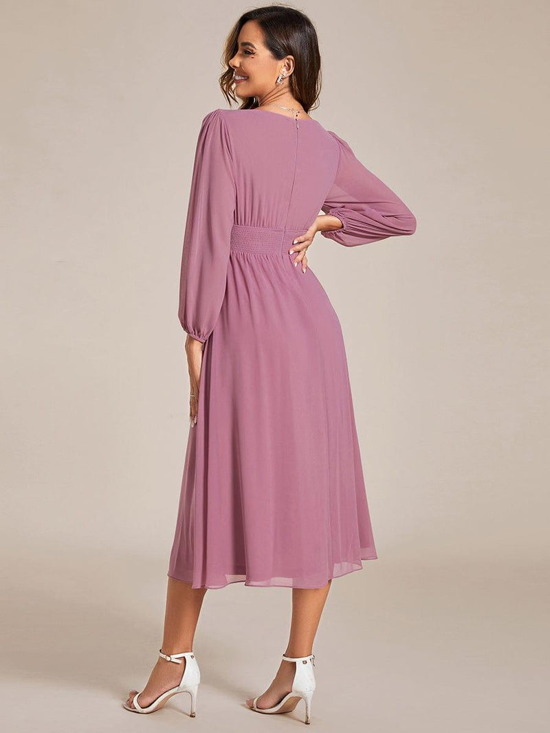 Elegant V Neck Midi Wedding Guest Dress