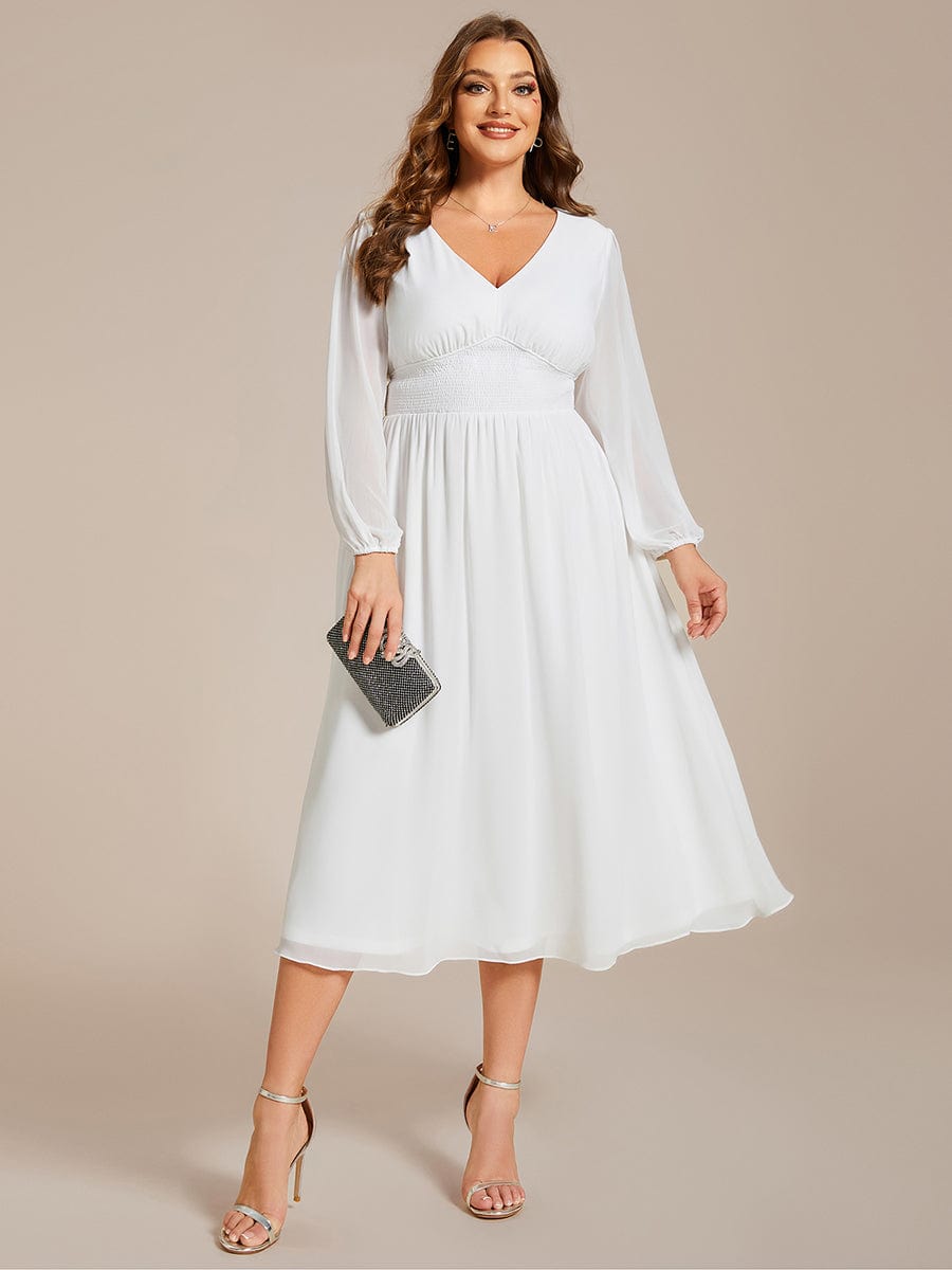 Elegant V Neck Long Sleeves Midi Wedding Guest Dress