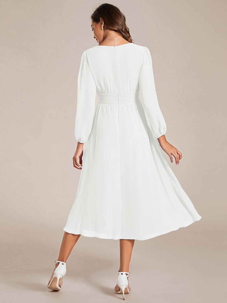Elegant V Neck Long Sleeves Midi Wedding Guest Dress