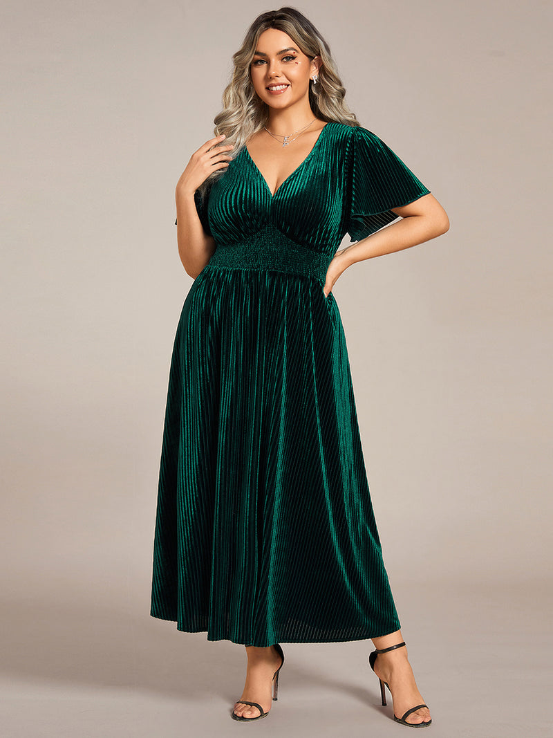 V Neck A Line Plus Size Velvet Bridesmaid Dress With Slit