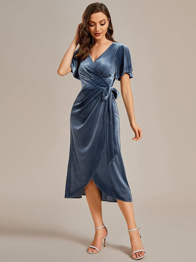ever LENNA|Charming Flutter Sleeves V-Neck Velvet Wedding Guest Dress (Final Sale)