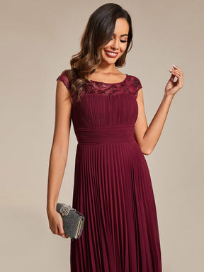 Cap Sleeves Chiffon A-Line Wedding Guest Dress with Pleats and Round Neckline