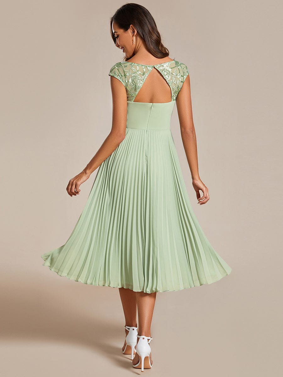Sleeveless Chiffon A-Line Wedding Guest Dress with Pleats and Round Neckline #color_Mint Green