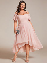 Plus Size One-Shoulder High-Low Chiffon Wedding Guest Dresses with Short Sleeves #color_Pink