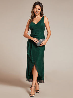 Sleeveless High-Low Fishtail Wedding Guest Dress with Lotus Leaf
