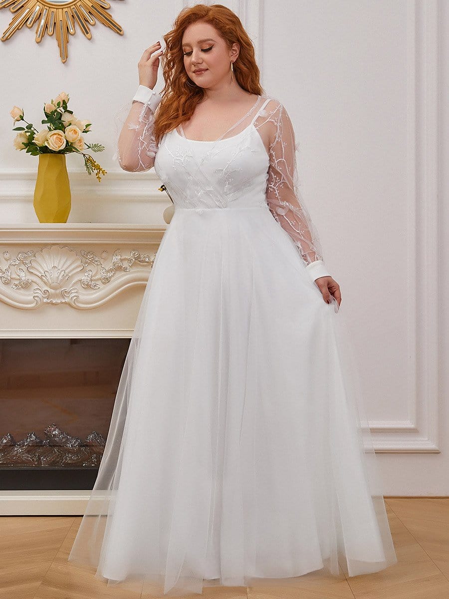 Plus Size A-Line Tulle Wedding Dress with Long Sleeves