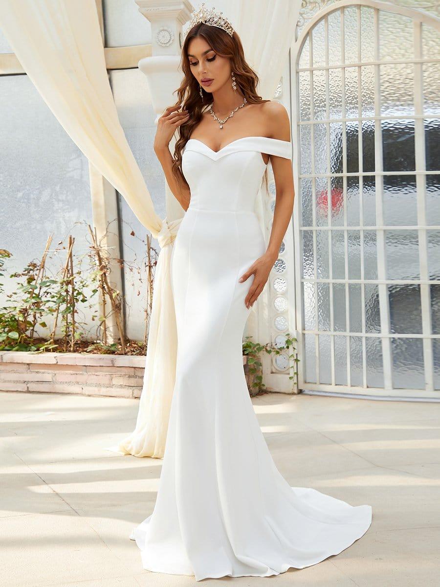 Plain Solid Color Off Shoulder Mermaid Wedding Dress