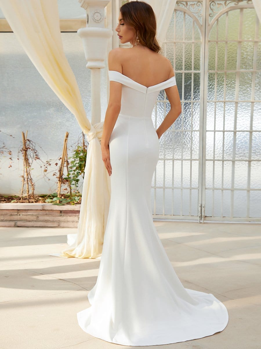 Plain Solid Color Off Shoulder Mermaid Wedding Dress