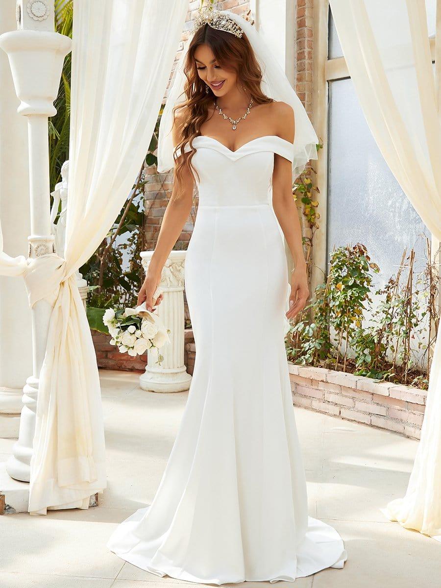 Plain Solid Color Off Shoulder Mermaid Wedding Dress