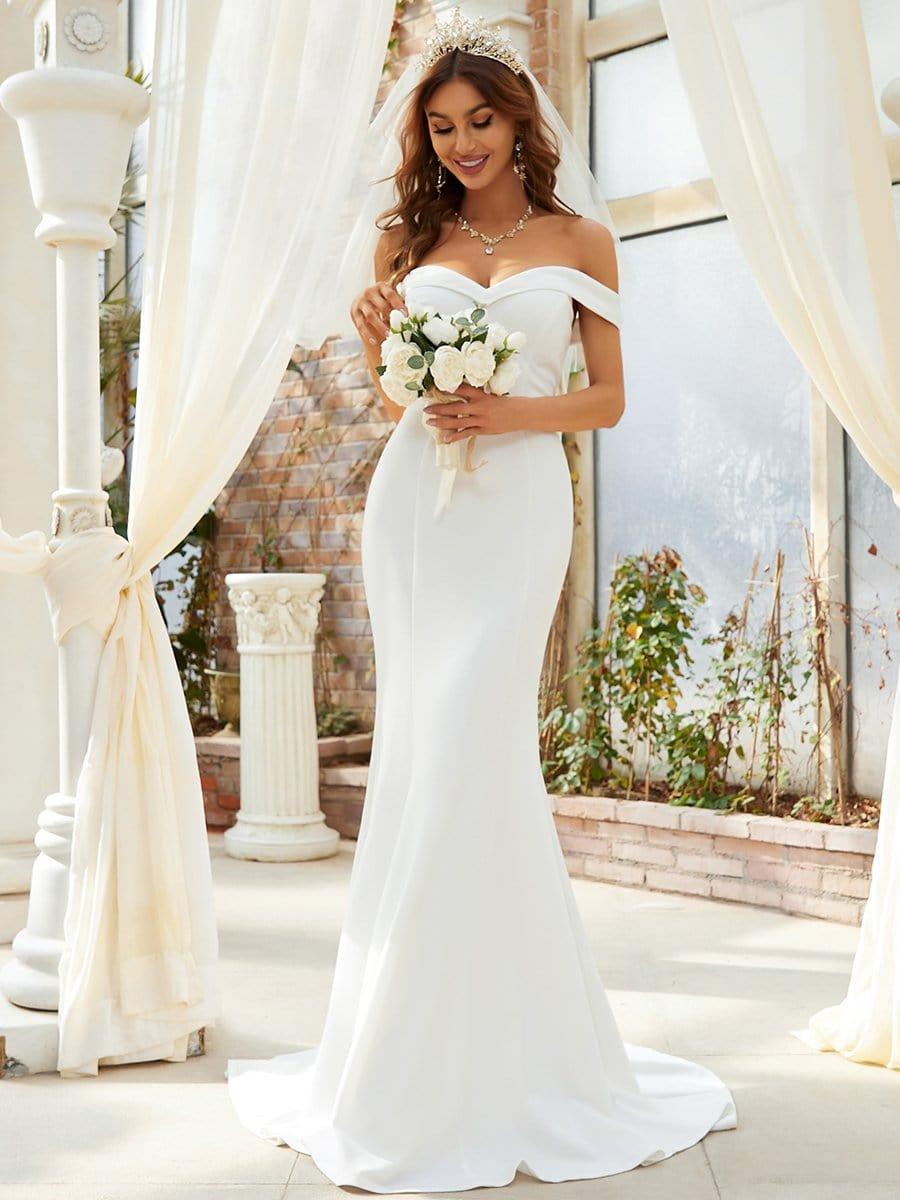 Plain Solid Color Off Shoulder Mermaid Wedding Dress