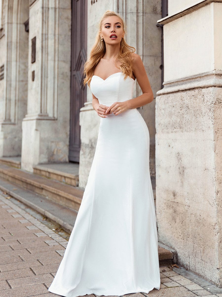 Color=Cream | Custom Size Elegant Sleeveless Sweetheart Mermaid Wedding Dress-Cream 4
