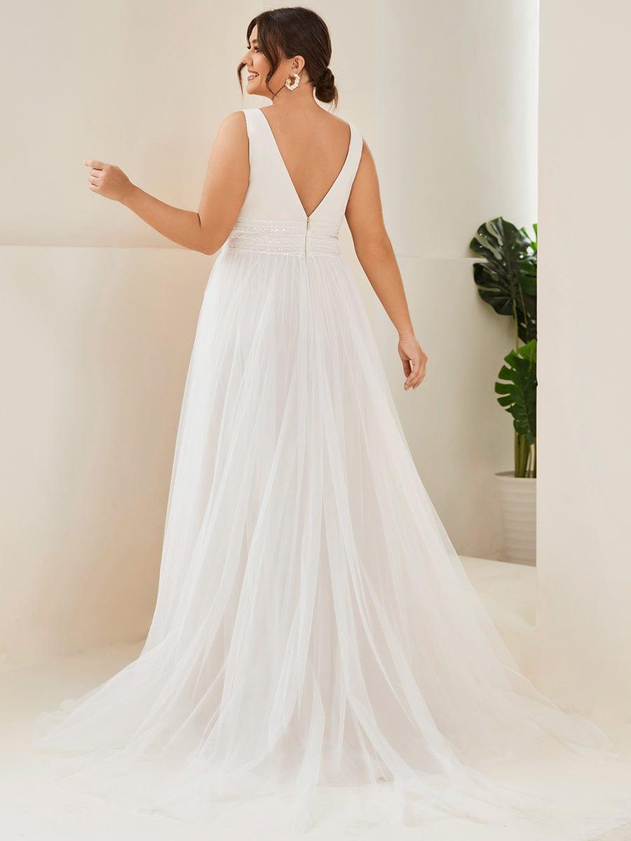 Sleeveless Deep V Low Back Long Wedding Dress