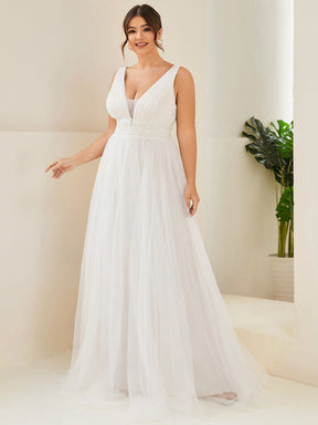 Plus Size Sleeveless Deep V Low Back Long Wedding Dress