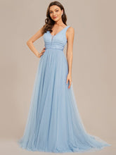 Sleeveless Deep V Low Back Long Wedding Dress #color_Light Blue
