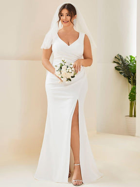 Plus Size Deep V-Neck Sleeveless Wedding Dress