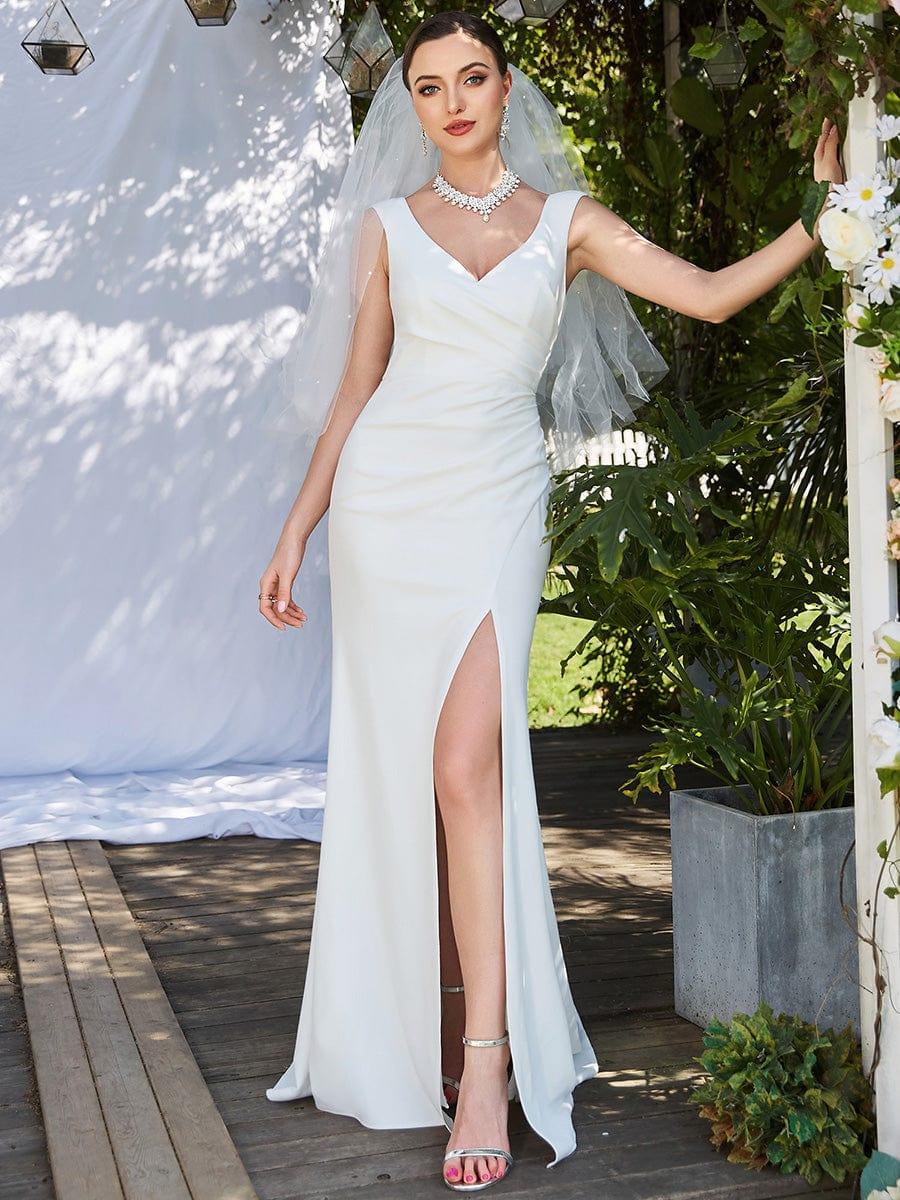 Sleeveless Ruched Sweetheart Fit and Flare Wedding Dress