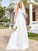 Sequin Belted Strapless Sweetheart Lace Tulle Wedding Dress #color_White 