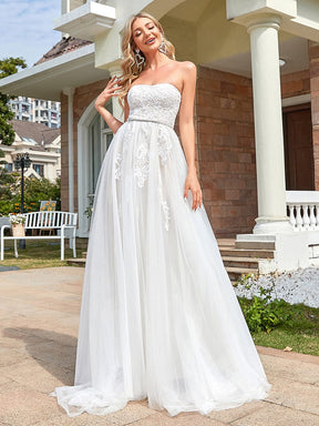 Sequin Belted Strapless Sweetheart Lace Tulle Wedding Dress