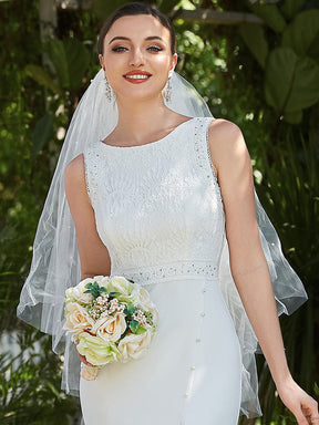 Sleeveless Floral Lace Round Neck Side Slit Fishtail Wedding Dress