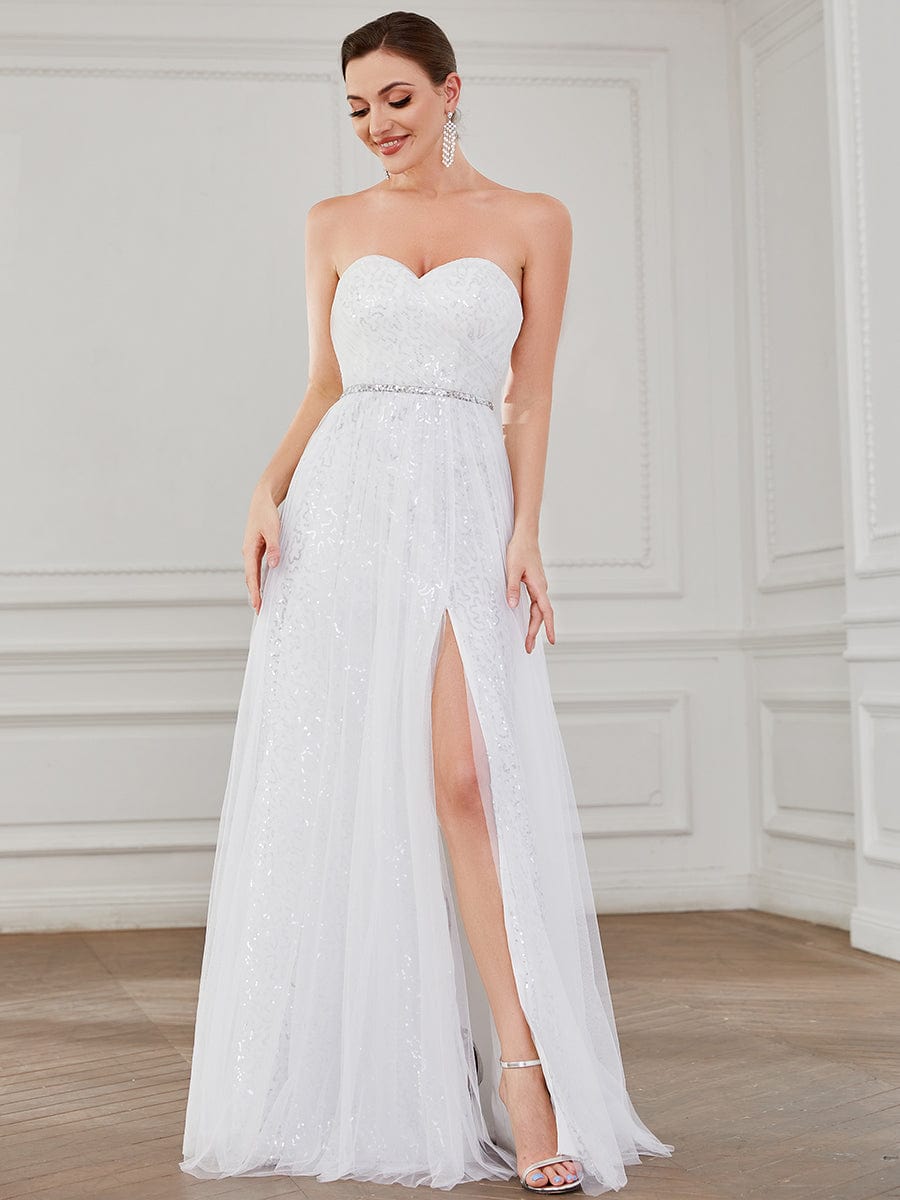 Lace Corset Back Sweetheart Sleeveless  Side Slit Wedding Dress