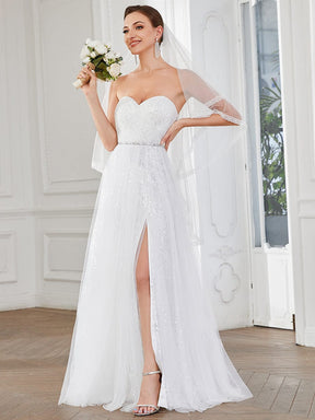Lace Corset Back Sweetheart Sleeveless  Side Slit Wedding Dress