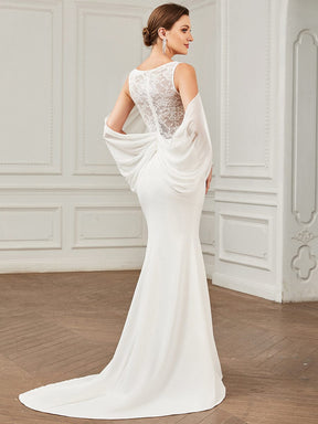 Chiffon Cold Shoulder Draped Sleeve Lace Fishtail Wedding Dress