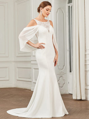 Chiffon Cold Shoulder Draped Sleeve Lace Fishtail Wedding Dress