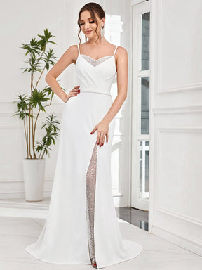 A-Line Lace Spaghetti Strap Front Slit Wedding Dress